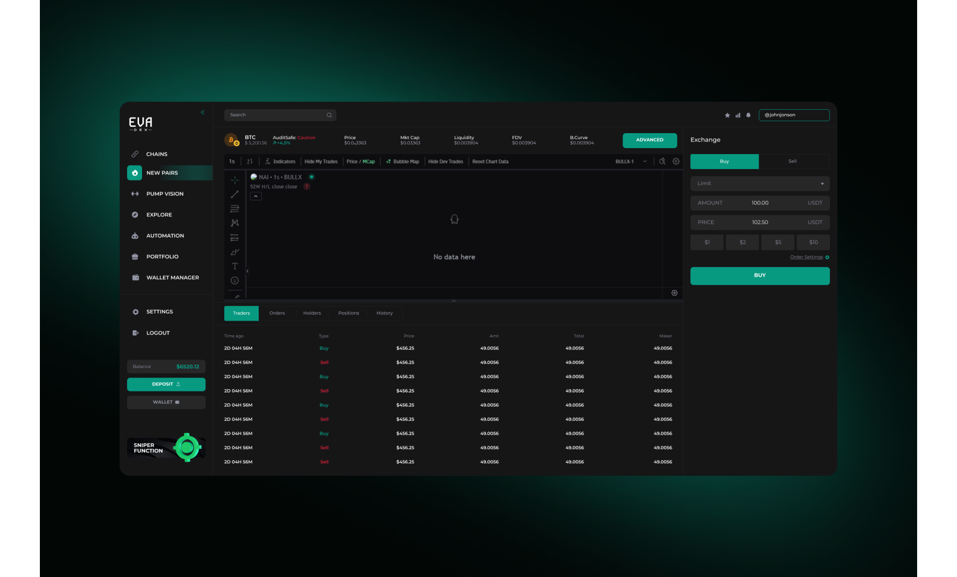 Platform for DEX trading — interface screenshot (6)