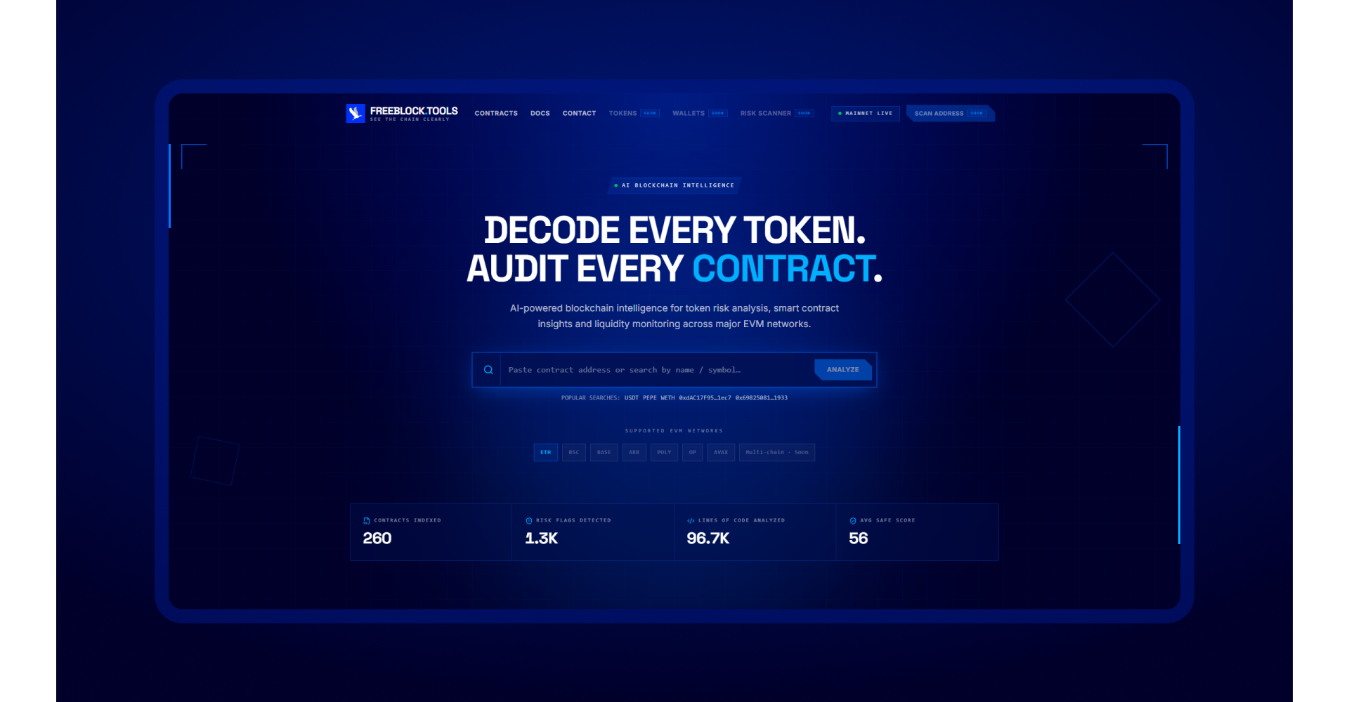 AI-powered Web3-платформа для анализа токенов и смарт-контрактов — скриншот интерфейса (1)