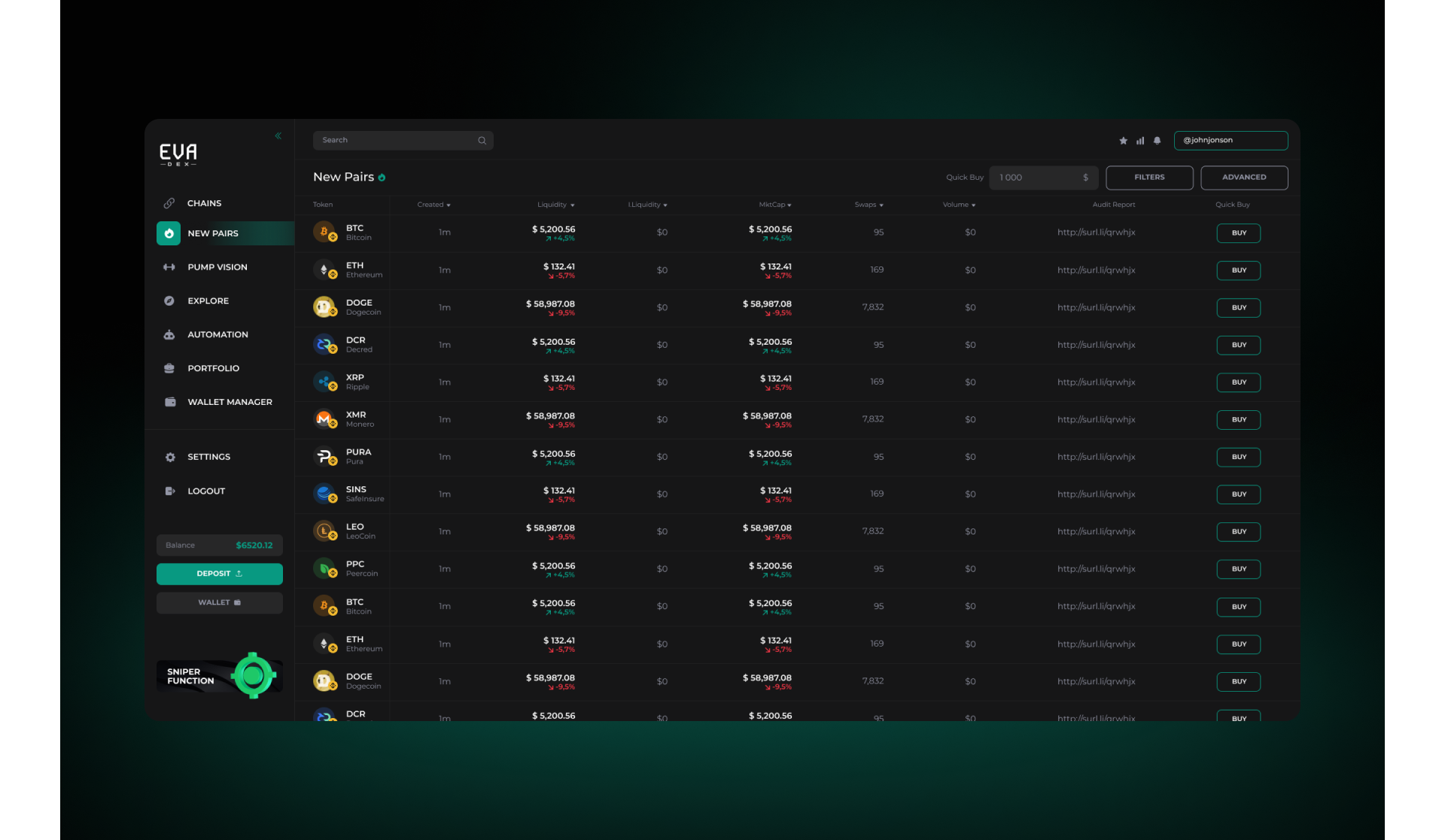 Platform for DEX trading — interface screenshot (2)